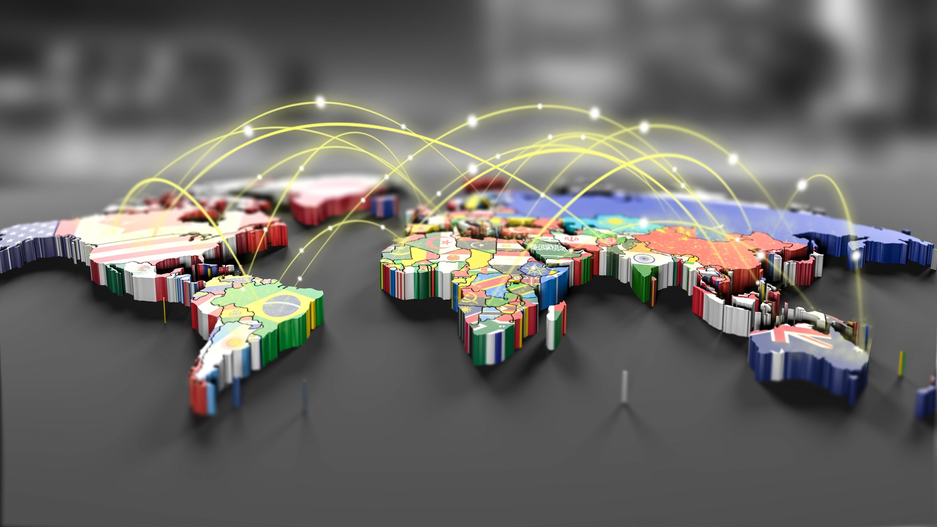 Connection lines Around map with all country flags
