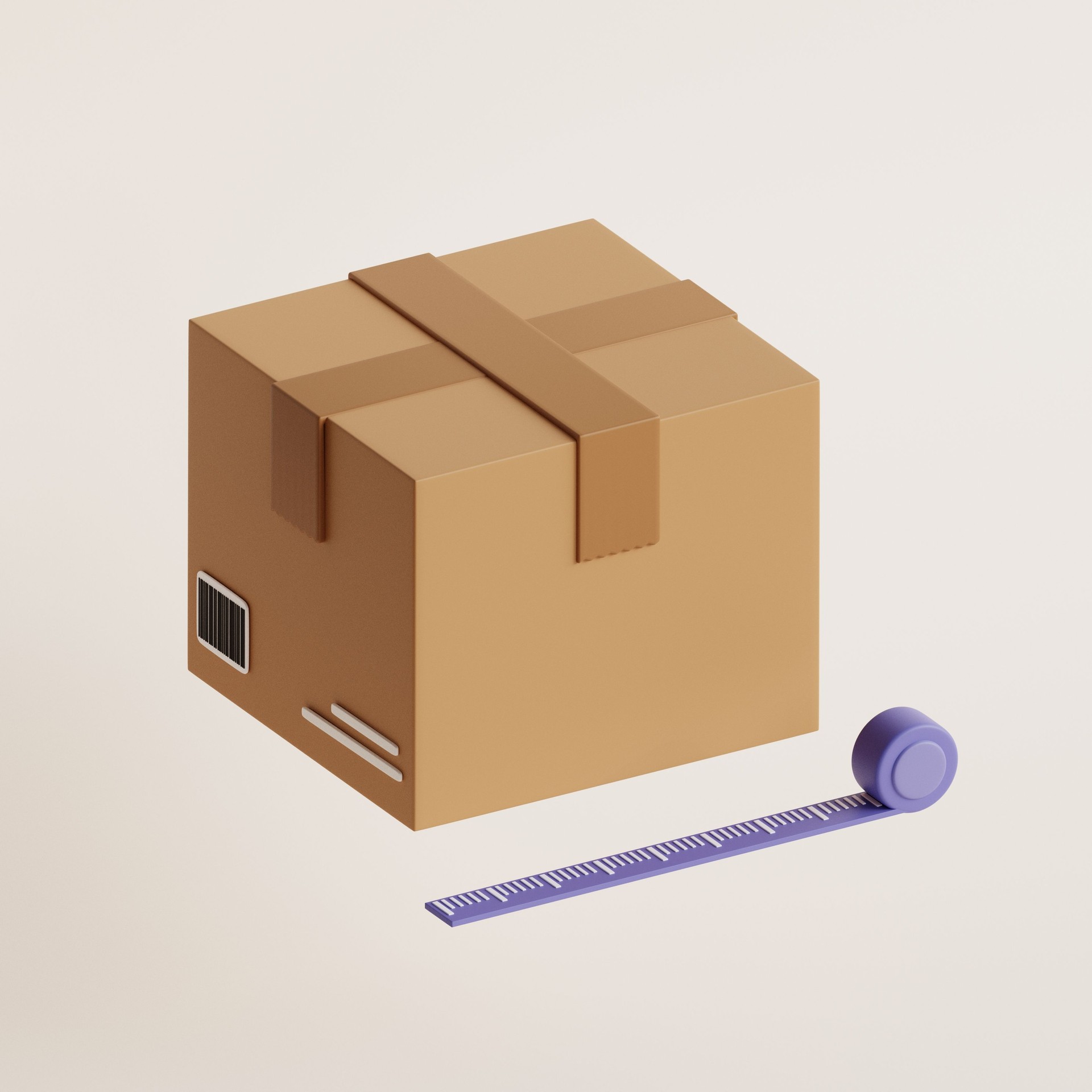 Carton packaging box. Size of package box. 3d render illustration.